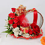 Karwachauth Red Thali Set with Flowers