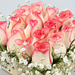 16 Pink Roses Arrangement In Wooden Base