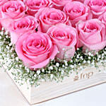 16 Pink Roses Presentation on Wooden Base