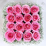16 Pink Roses Presentation on Wooden Base
