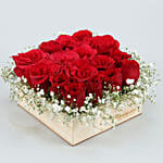 16 Scarlet Roses Showcase on Wooden Base