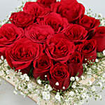 16 Scarlet Roses Showcase on Wooden Base