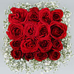 16 Scarlet Roses Showcase on Wooden Base