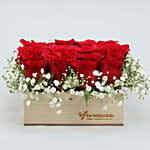 16 Scarlet Roses Showcase on Wooden Base