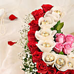 Red Roses N Ferrero Rocher Arrangement Round FNP Box