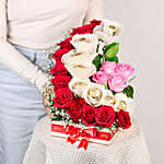 Red Roses N Ferrero Rocher Arrangement Round FNP Box