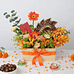 Premium 5 Diya Deepavali Flowers and Chocolate