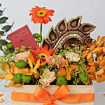 Premium 5 Diya Deepavali Flowers and Chocolate