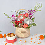Flowers Nuts and Tea Lights Basket Deepavali