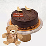 Anniversary Chocolate Cake With Teddy Bear