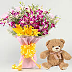 Eternal Assorted Flowers Bouquet With Teddy Bear