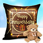 Happy Anniversary Led Cushion With Teddy Bear