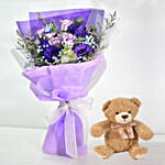Mixed Flowers Attractive Bouquet With Teddy