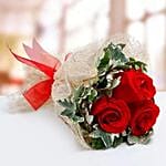 3 Red Roses With Fruit Cake