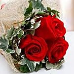 3 Red Roses With Fruit Cake