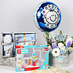 Its a Baby Boy Flower Arrangment giftset with Balloon
