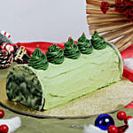 Poinsettia Plant In Wooden Vase with Coffee Chocolate log cake