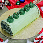 Poinsettia Plant In Wooden Vase with Coffee Chocolate log cake