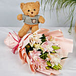 Passionate Oriental Pink Lilies with Teddy Bear