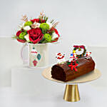Seasons Greetings Flower Mug with Log Cake