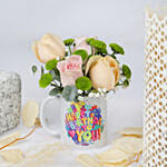 Birthday Roses White Mug with Wine