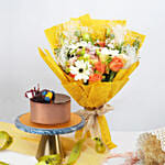 Glamorous Blooms Bouquet with Chocolate Cake