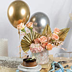 Shimmers Flowers Box with Balloons and Cake