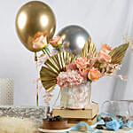 Shimmers Flowers Box with Cake and Balloons