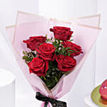 Valentines 6 Roses & Heart Cake Combo