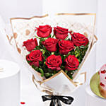 Valentines 9 Roses N Cake Combo