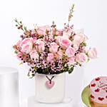 Valentines Pink Spray Roses N Cake Combo