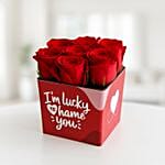 Red Roses In Lucky To Have You Glass Vase