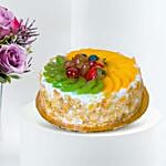 Royal Purple Roses Vase & Half Kg Fruit Cake