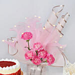 Carnations LED Light Arrangement with Cake