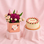 Mothers Day Flowers Vase and Cake Bundle