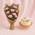 Mothers Day Pink Carnations and Fudge Cake Bundle