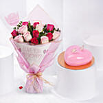 Mothers Love Roses and Pink Heart Cake Bundle