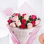 Mothers Love Roses and Pink Heart Cake Bundle