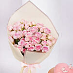Pink Spray Roses and Heart Shape Cake Bundle