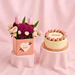 Mothers Day Special Flowers Vase and Cake Bundle