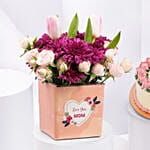 Mothers Day Special Flowers Vase and Cake Bundle
