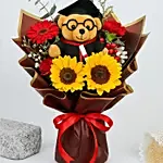 Mixed Flowers Bouquet With Graduation Teddy