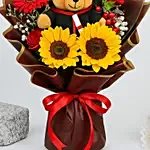 Mixed Flowers Bouquet With Graduation Teddy
