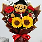 Mixed Flowers Bouquet With Graduation Teddy