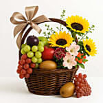 Beautiful Mixed Flowers & Fruits Basket