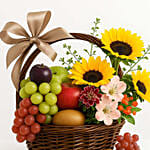 Beautiful Mixed Flowers & Fruits Basket