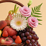 Mixed Flowers & Assorted Fruits Round Basket