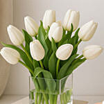 Peaceful White Tulips Square Glass Vase