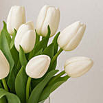 Peaceful White Tulips Square Glass Vase