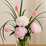 Peony & Tulip Cylindrical Vase